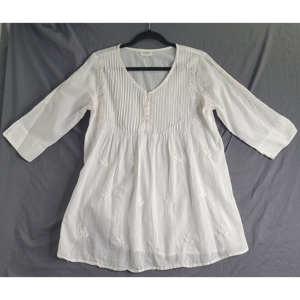 World Market White Cotton Gauze Tunic S/M Embroidered Babydoll Boho Cottagecore